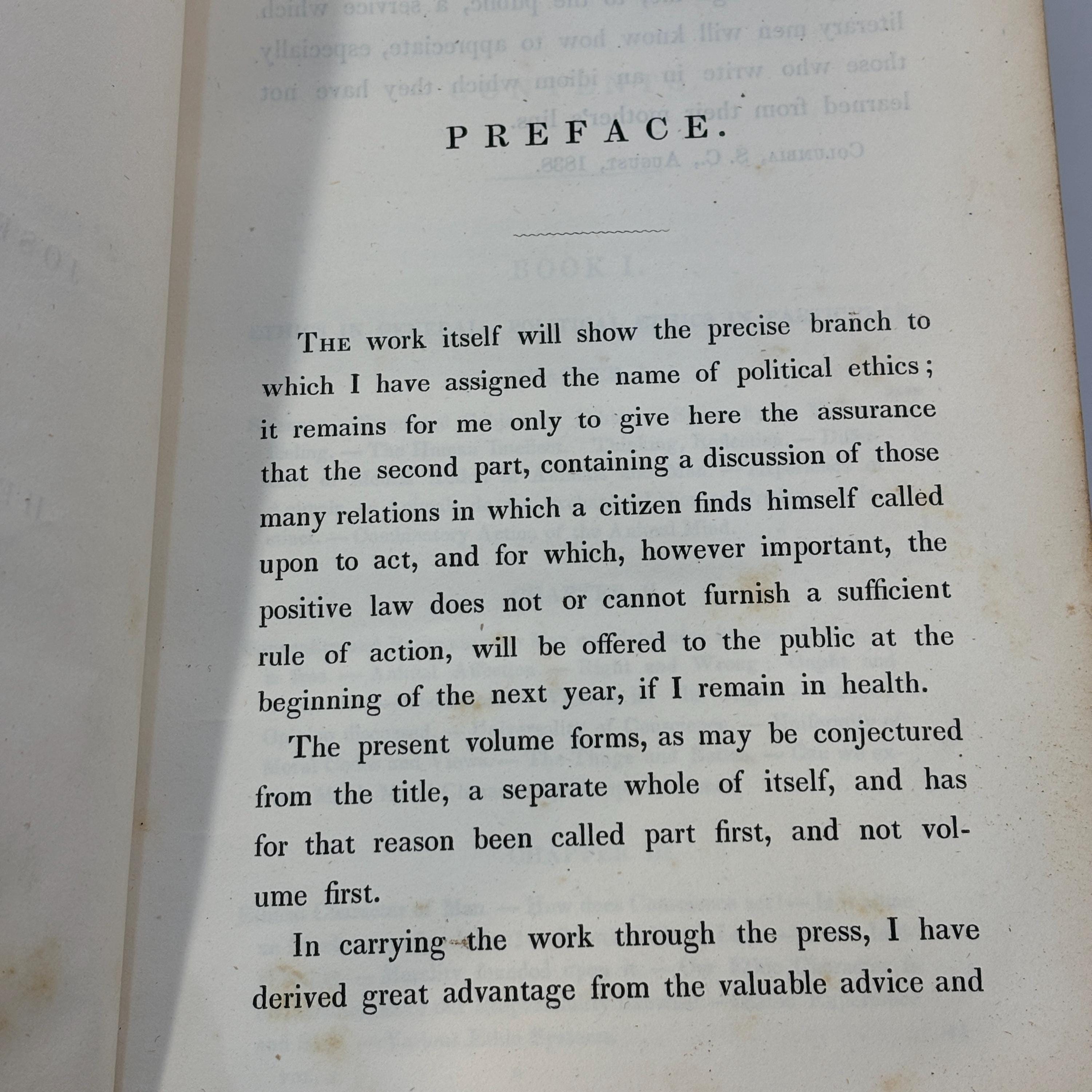 Manual of Political Ethics, designed Chiefly For The Use of Colleges and Students at Law. Part I. Book I. Ethics, General and Political. Book II. The State. Second Printing. — photograph 9.