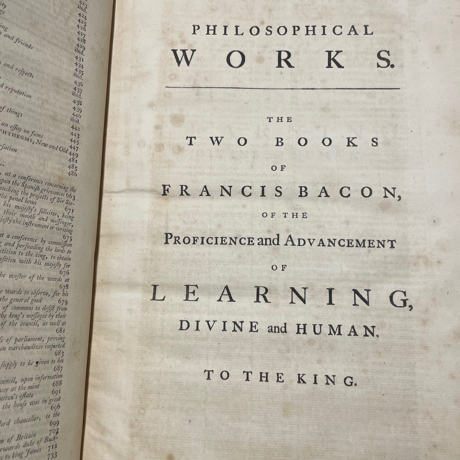 The Works of Francis Bacon, Baron of Verulam, Viscount St. Alban, and Lord High Chancellor of England. In Three Volumes. To Which is Prefixed, a Life of The Author, by Mr. Mallet. Second Edition. (Vol. I only) — photograph 6.