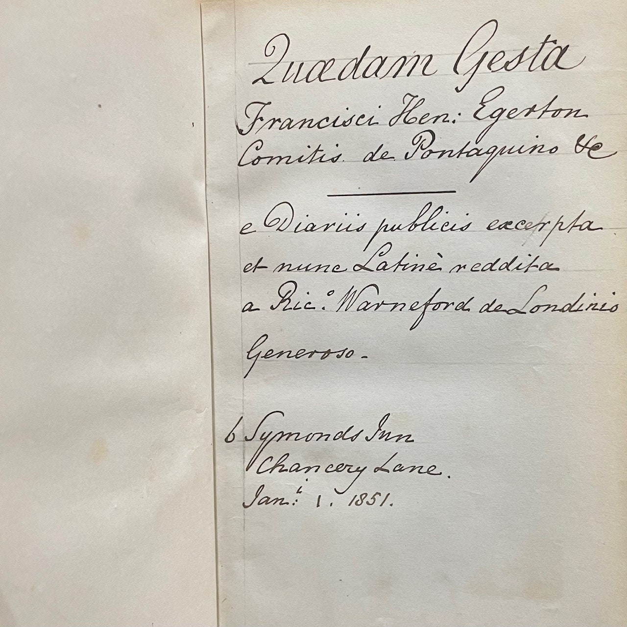 On The Adaptation of External Nature to The Physical Condition of Man Principally With Reference to the Supply of His Wants and The Exercise of His Intellectual Faculties, + 18 pgs Ms. in Latin bound to front of text. — photograph 5.