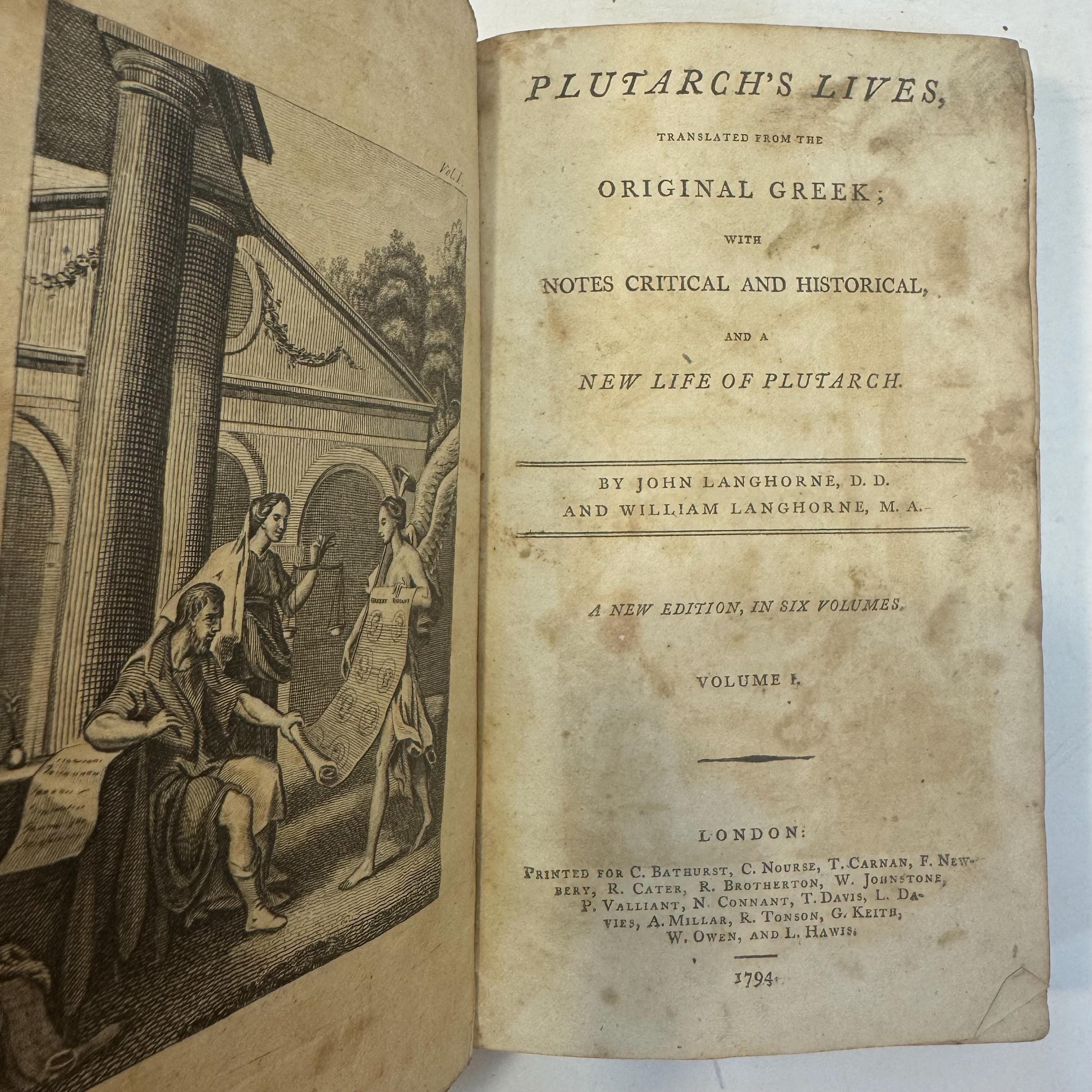 Plutarch's Lives, Translated from the Greek, John & William Langhorne, New Edition, 6 Volumes, Historical Notes, 1794 — photograph 5.