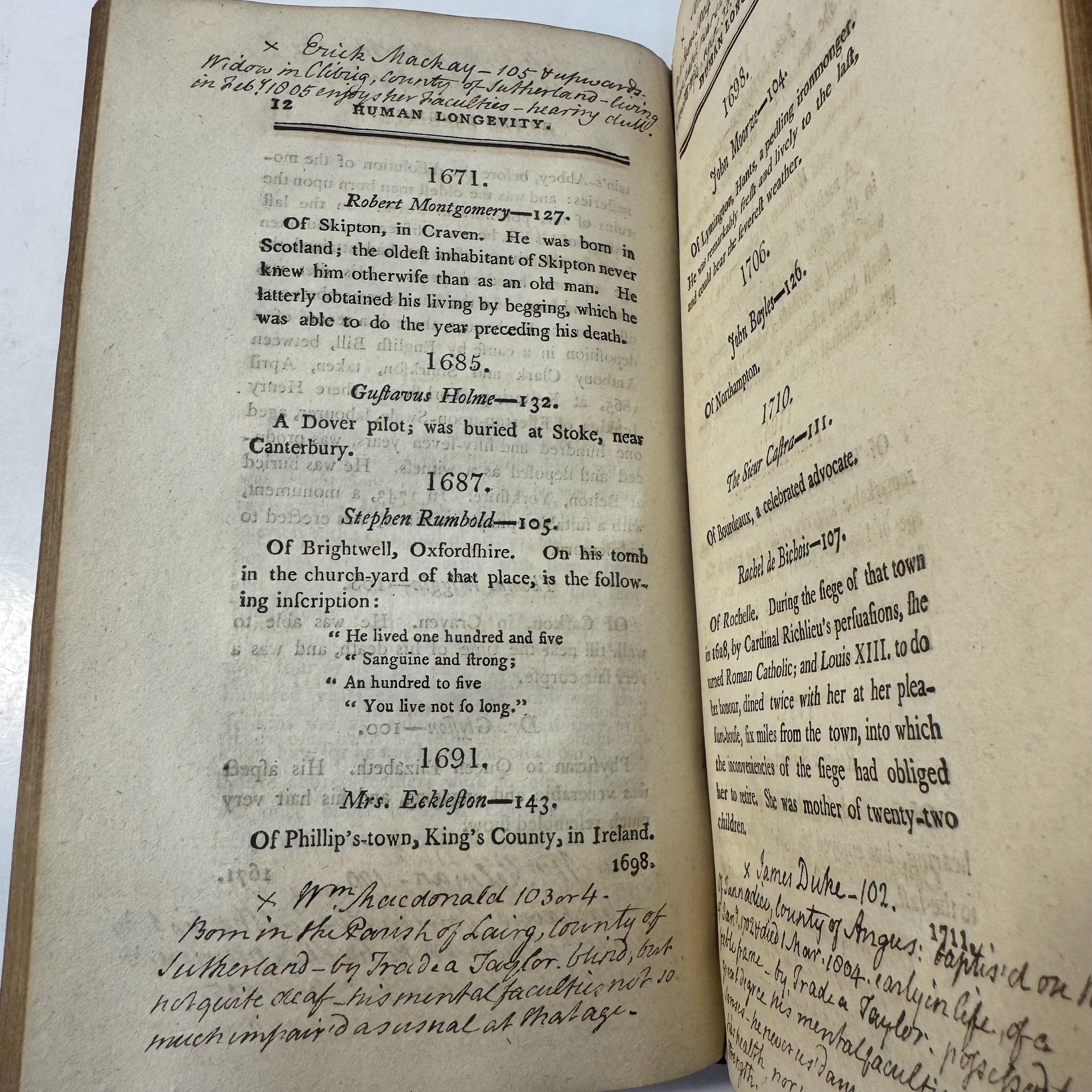 Human Longevity: Recording The Name, Age, Place of Residence, and Year, of The Decease of 1712 Persons, Who Attained a Century, & Upwards, From A.D. 66 to 1799, Comprising a Peeriod of 1733 years. With Anecdotes of The Most Remarkable. — photograph 8.