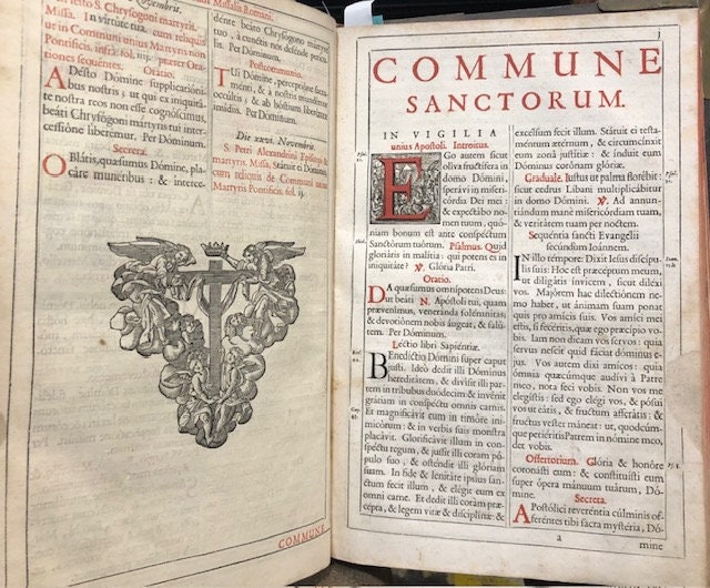 Missale Novum Monasticum Pauli V. Pont. Maximi Auctoritate Recognitum. Pro Omnibus Sub Regula S.P. Benedicti Militantibus, In Quo Missae Propriae de Santis, ac Festis Novissimis, Summis Pontificibus ab An. 1640, .& ad 1679. Tum de Praecepto, tum ad libitum celebrari concessae, omnes suis locis, pro celebrantium commoditate, ad longum extensae, & appositae sunt. Translated from Latin: The New Monastic Missal of Paul V. Pontus Recognized by the greatest authority. For All Under Rule S.P. Blessed Militants, In Which Masses Proper of the Saints, and of the Most Recent Feasts, of the Supreme Pontiffs by An. 1640, .& to 1679. Both of the Precept, and of those permitted to be celebrated at will, all in their places, for the convenience of the celebrants, were extended to a length, and were placed — photograph 7.