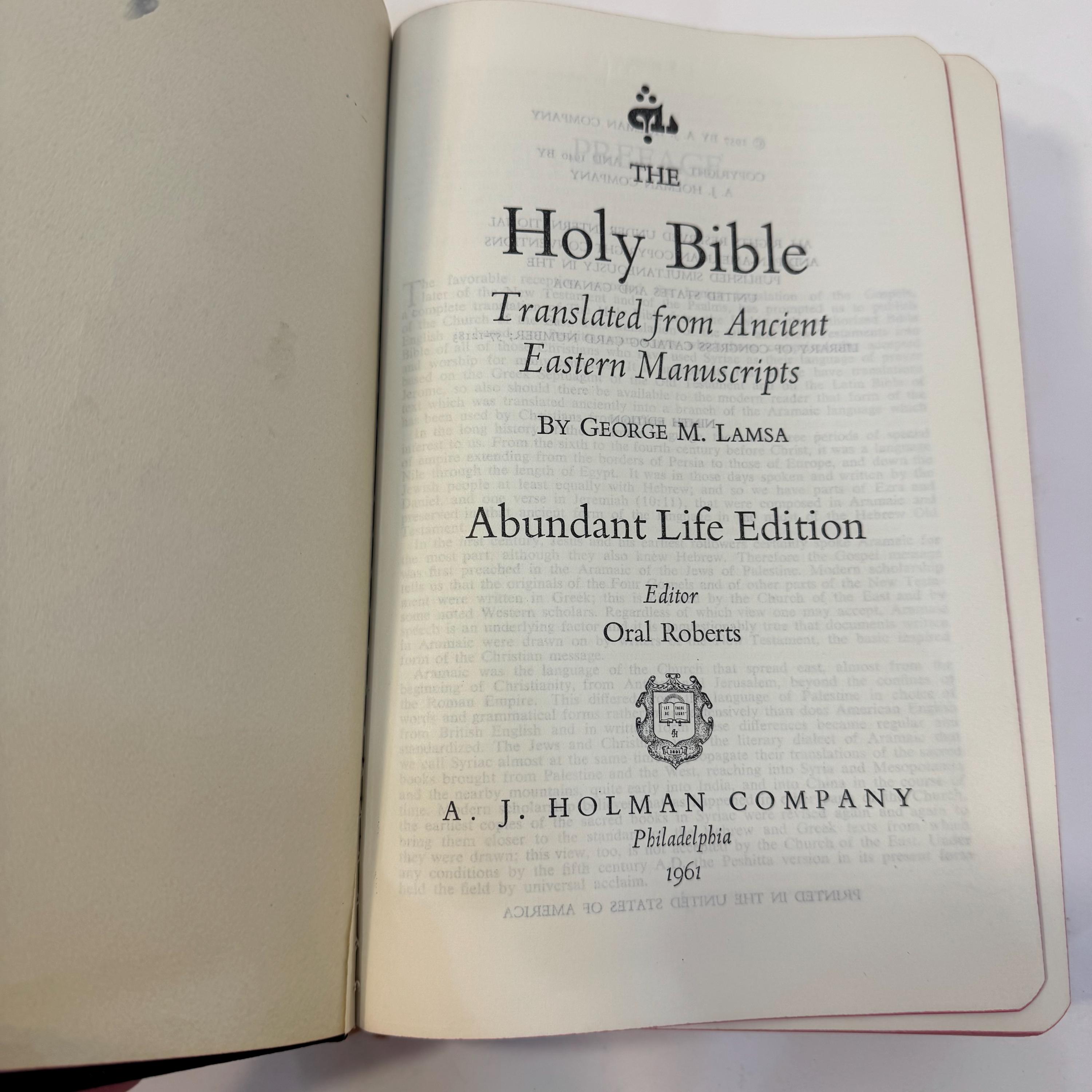 The Holy Bible Translated from Ancient Eastern Manuscripts, Abundant Life Edition, by George M. Lamsa & Oral Roberts (Ed.), 1961 — photograph 3.
