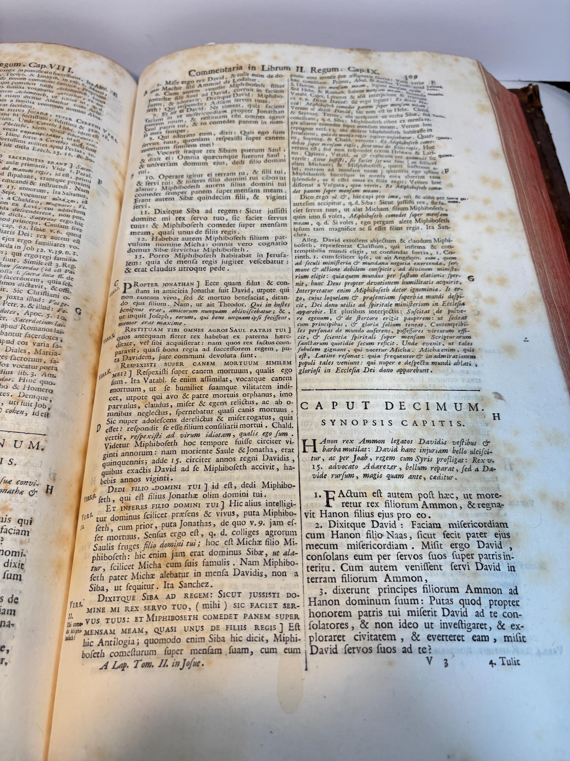 A Lapide E Societate Jesu, Sacrae Scripturae Olim Lovanii, Postea Romae Professoris, Commentaria In Josue, Judicum, Ruth, Quatuor Libros Regum, Et Duos Paralipomenon. Editio Novissima Anterioribus Auctior, Et Correctior, Ac Indicibus Necessariis Illustrata. (Vol. II of 2) Translated: A Lapide Of the Society of Jesus, Former Professor of Sacred Scripture at Louvain, Later at Rome, Commentaries On Joshua, Judges, Ruth, The Four Books of Kings, And The Two Books of Chronicles. Newest Edition, More Complete Than Previous Ones, And More Corrected, With Necessary Indexes Included. — photograph 7.