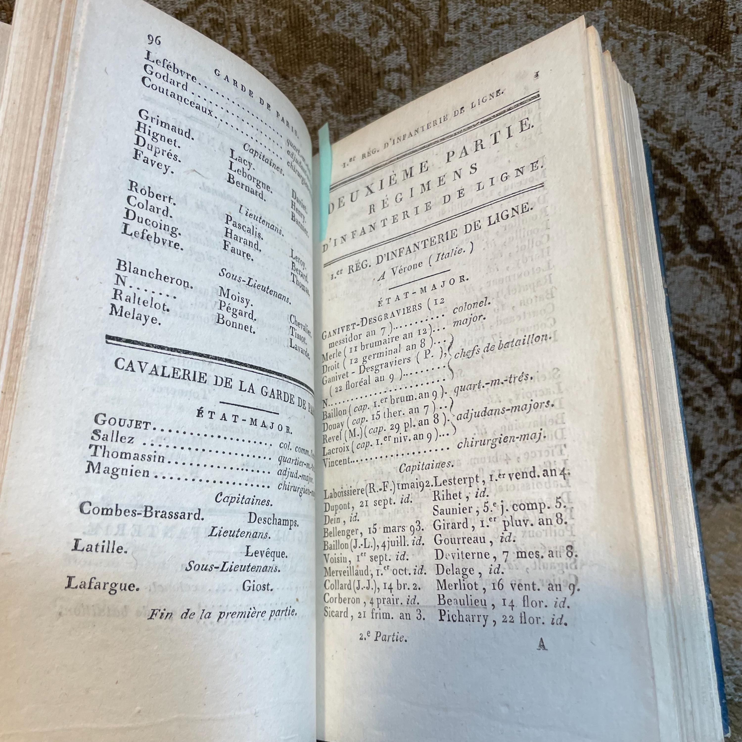 État Militaire de la République Française, pour l'an douze, dédié au Premier Consul, d’après son autorisation; par L’adjudant-Commandant Champeaux, employé à l’état-major général de la sixième division. Translated: Military state of the french republic, for year twelve, dedicated to the first consul, with his authorization; by Adjutant-Commandant Champeaux, employed at the general staff of the sixth division. — photograph 6.