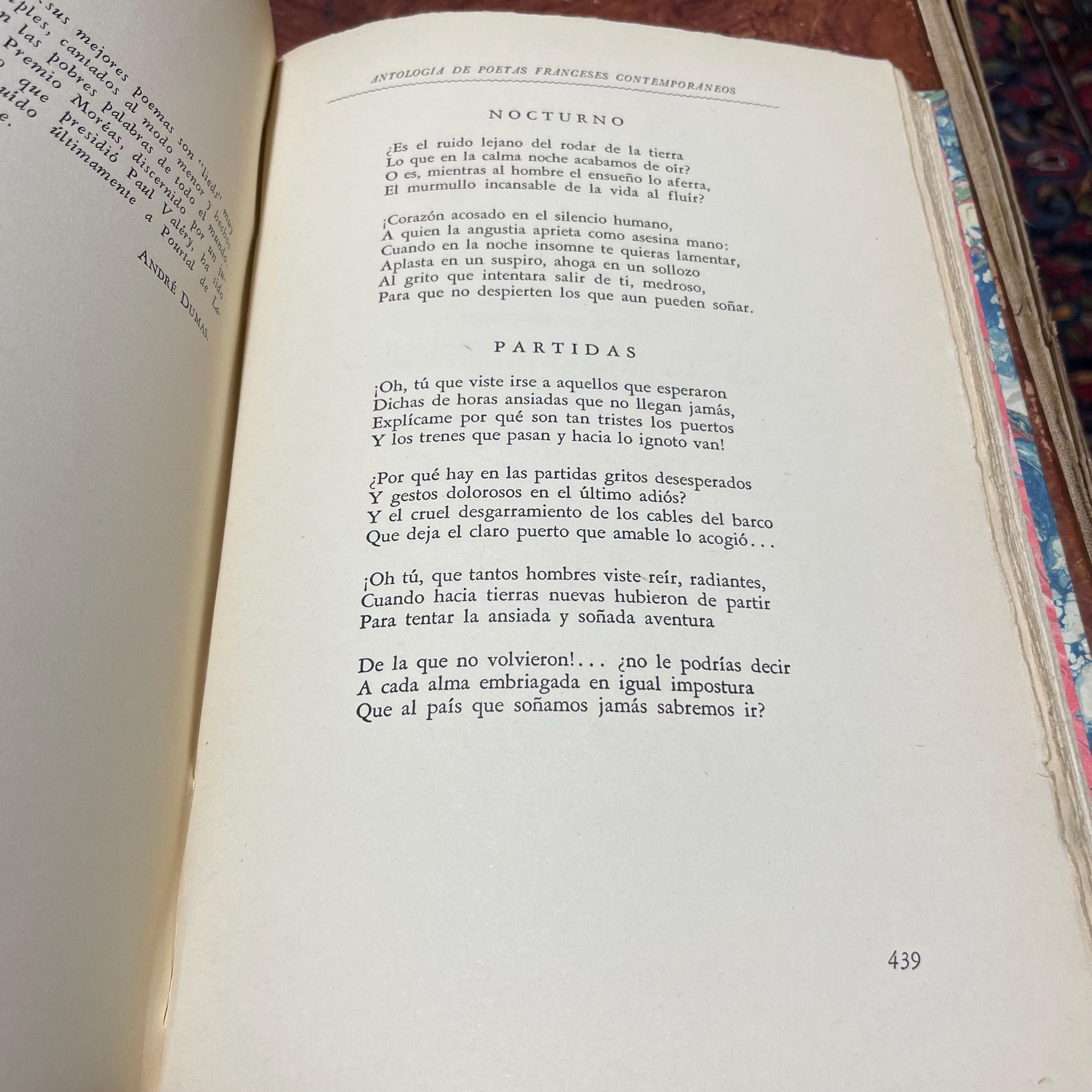 Antologia De Poetas Franceses Contemporaneos, Seleccion y traduccion en Verso con Opiniones, notas y noticias bibliograficas por Edmundo Bianchi, Prologo de Andre Maurois. Translated from Spanish: Anthology of Contemporary French Poets, Selection and translation in Verse with Opinions, notes and bibliographical news by Edmundo Bianchi, Prologue by Andre Maurois — photograph 10.