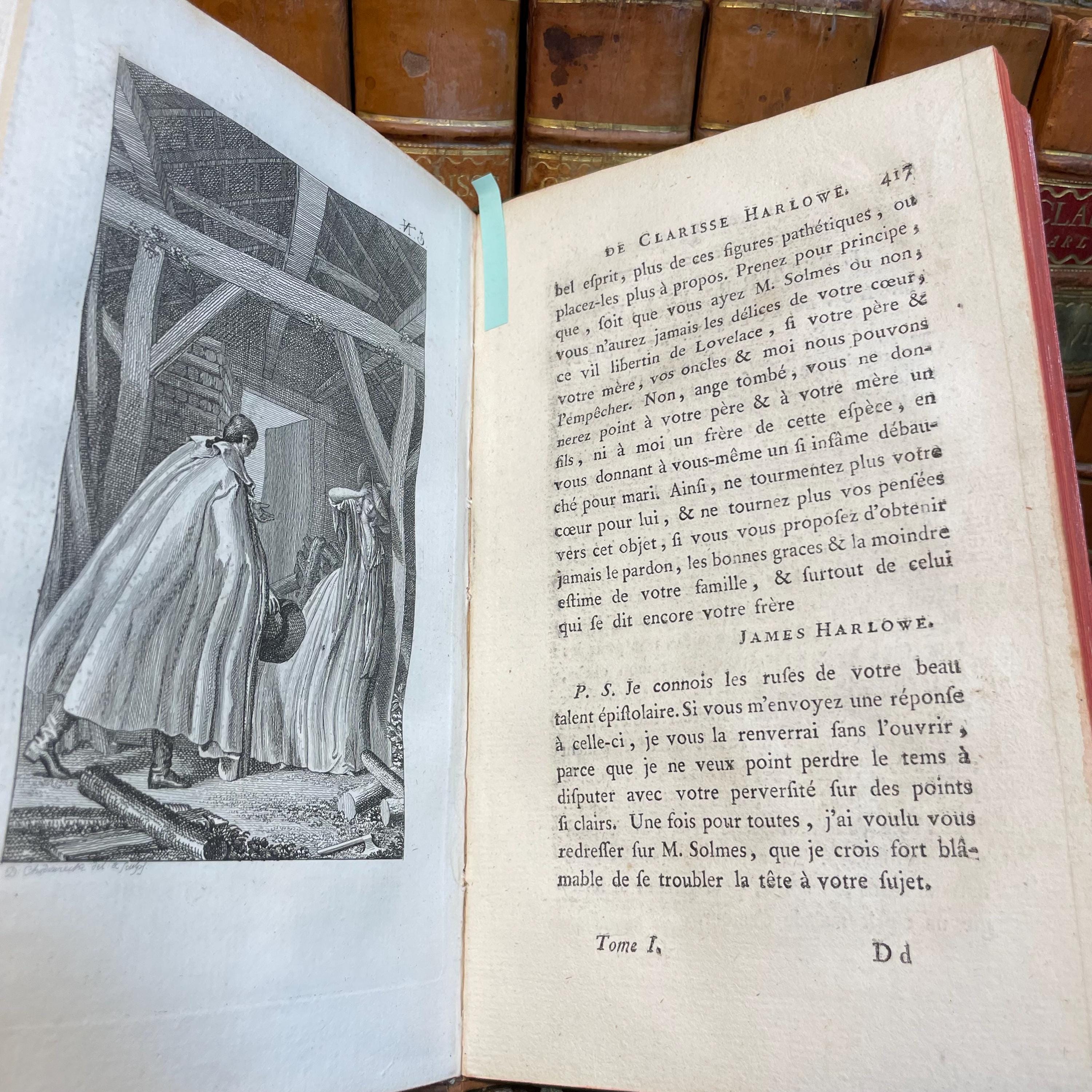Clarisse Harlowe. Traduction nouvelle Et seule complète ; Par M. Le Tourneur. Faite sur l’édition originale revue par Richardson ; Ornée de figures du célèbre Chodowiecki, de Berlin. Dédiée & présentée A monsieur, frère du roi. Translated: Clarissa Harlowe. New translation And the only complete one; By M. Le Tourneur. Made from the original edition revised by Richardson; Adorned with illustrations by the famous Chodowiecki of Berlin. Dedicated & presented To the King’s brother. — photograph 6.