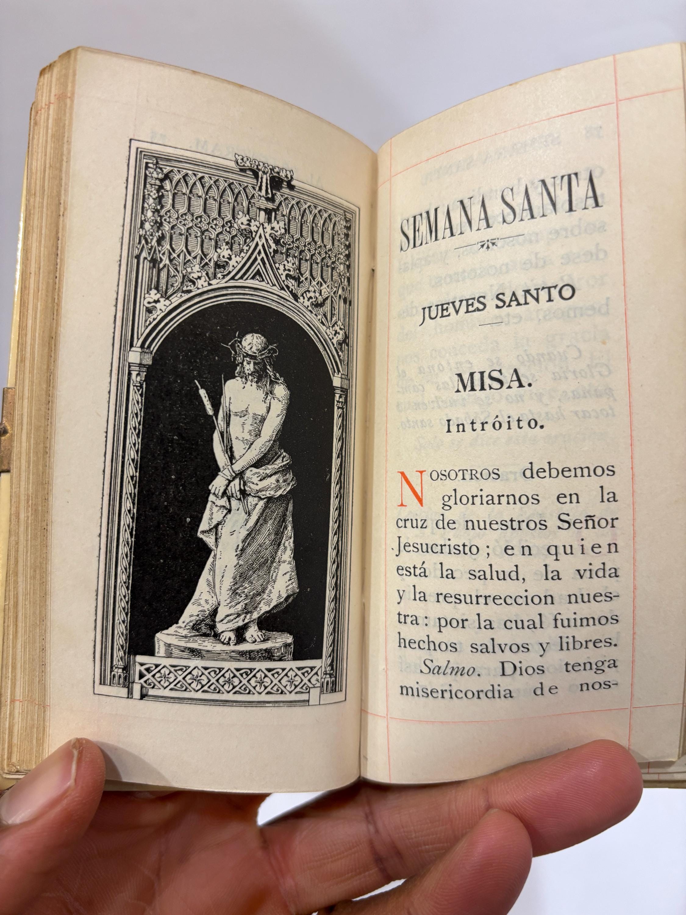 Flores misticas Oraciones de la mañana y noche ◊ Santa Misa ◊ Ejercicio para la confesion ◊ y comunion ◊ Semana Santa etc. ◊ Compilado por el sac. Don F. R. Misionero apostólico. Translated: Mystical flowers Prayers for the morning and night ◊ Holy Mass ◊ Exercise for confession ◊ and communion ◊ Holy Week etc. ◊ Compiled by the priest Don F. R. Apostolic missionary. Spanish Language. — photograph 5.