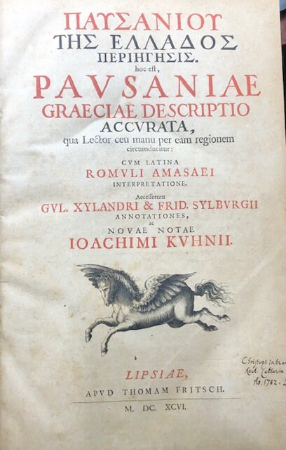 Pausanias' Accurate Description of Greece 1696 the Latin interpretation of Romulus Amasaeus Greek and Latin Text Manuscript — photograph 2.