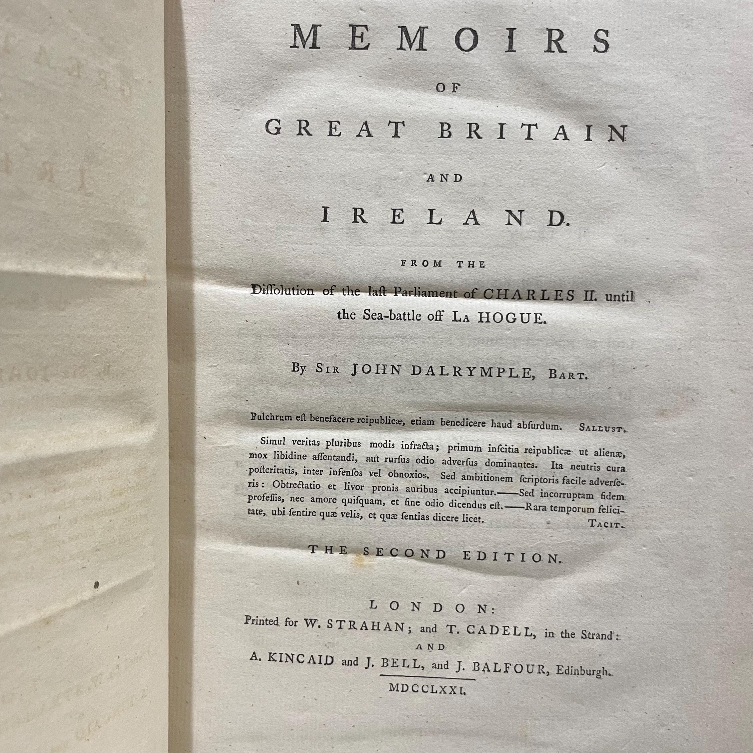Memoirs of Great Britain and Ireland. From The Dissolution of The Last Parliament of Charles II. Until the Sea-Battle off La Houge. The Second Edition. — photograph 6.