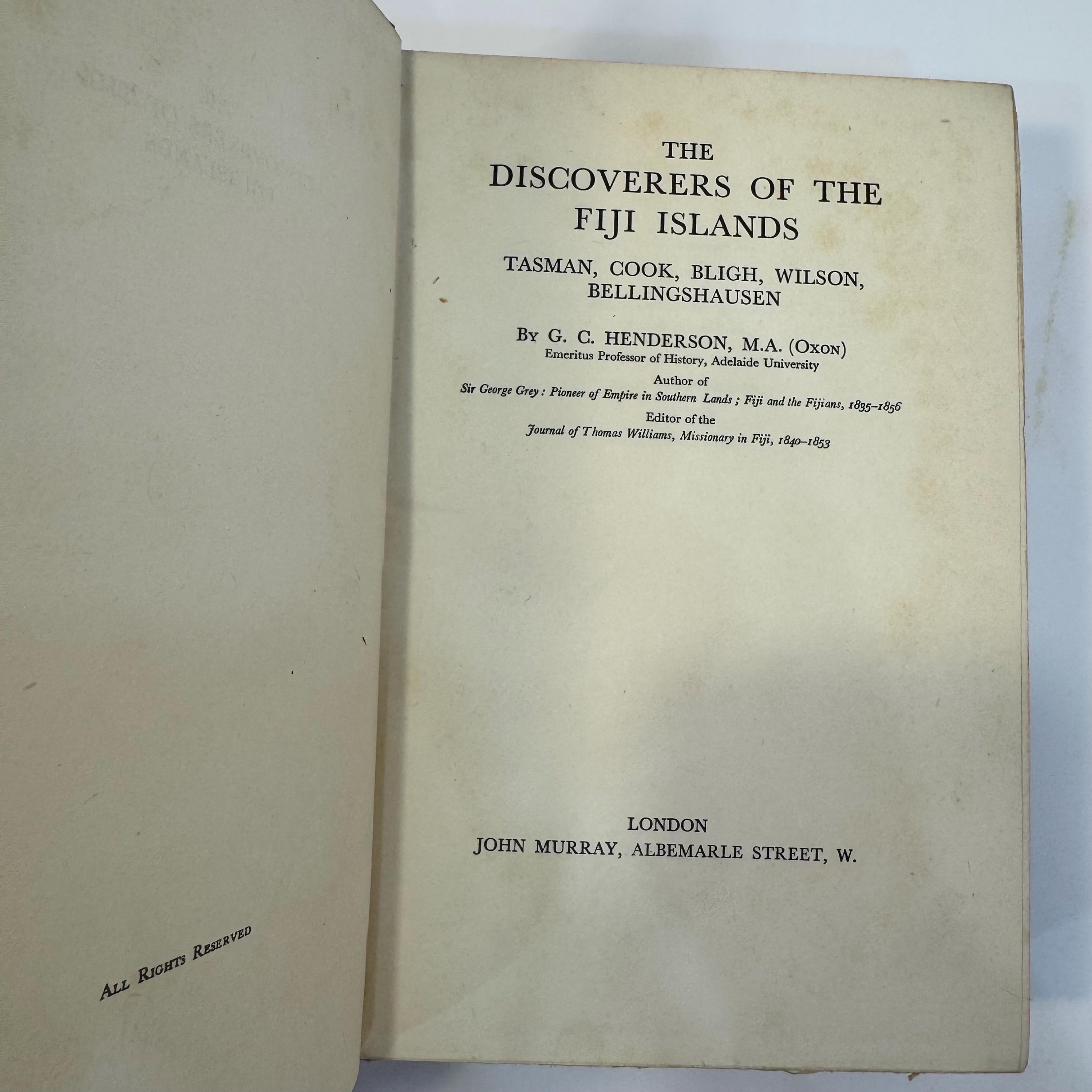 The Discoverers of The Fiji Islands; Tasman, Cook, Bligh, Wilson, Bellinghausen by G.C. Henderson, 1933 | First Edition — photograph 7.