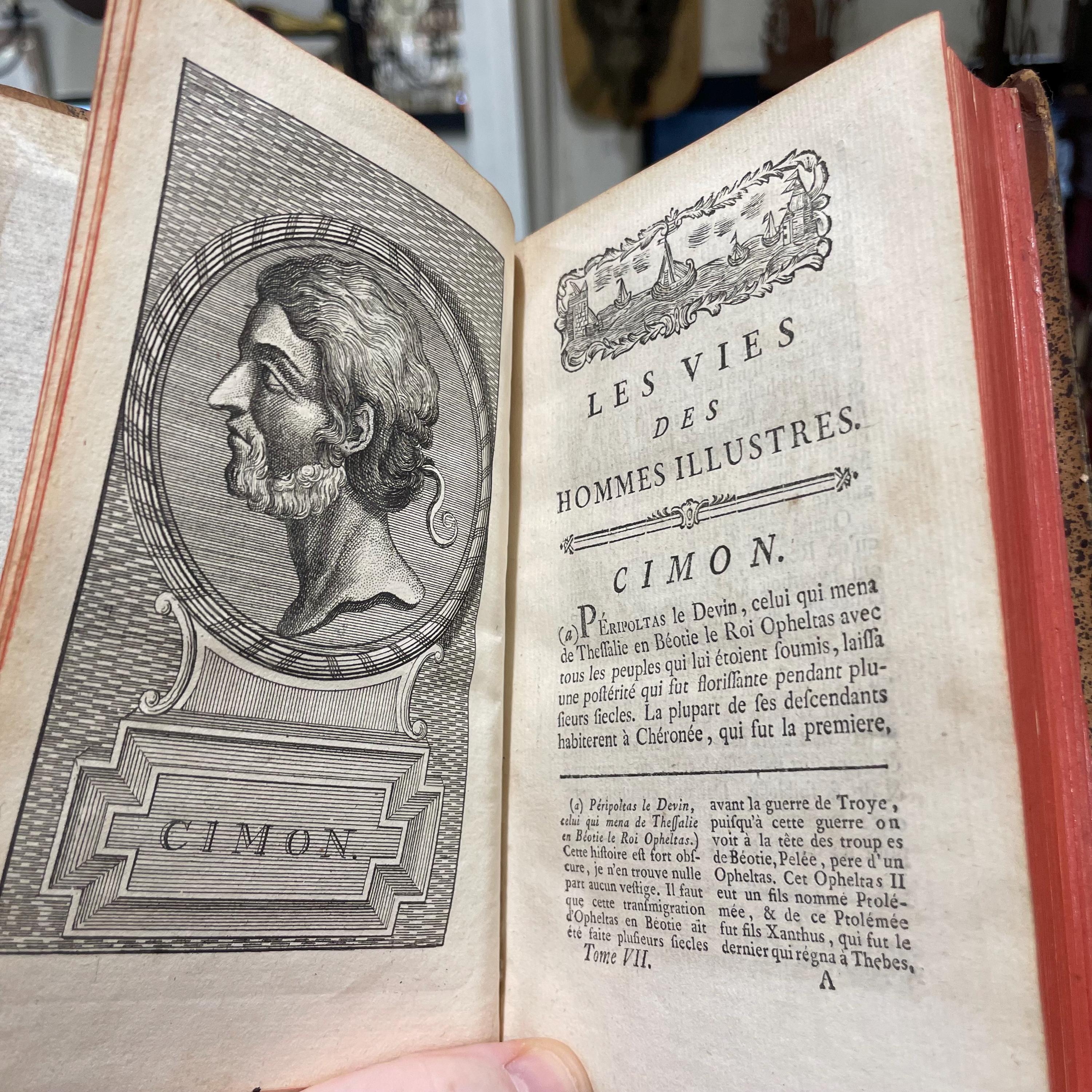 Les Vies Des Hommes Illustres De Plutarque, Traduites en français, avec des remarques historiques & critiques, par M. Dacier, de l’Académie royale des inscriptions & belles-lettres, &c. Nouvelle édition, revue & corrigée, Tome Premier. Contenant Les Vies de Thésée, de Romulus, de Lycurgue, de Numa Pompilius. TRANSLATION: The Lives Of Illustrious Men Of Plutarch, Translated into French, with historical & critical remarks, by M. Dacier, of the Royal Academy of Inscriptions & Belles-Lettres, etc. New Edition, Revised & Corrected, First Volume,
Containing The Lives of Theseus, of Romulus, of Lycurgus, of Numa Pompilius. — photograph 7.
