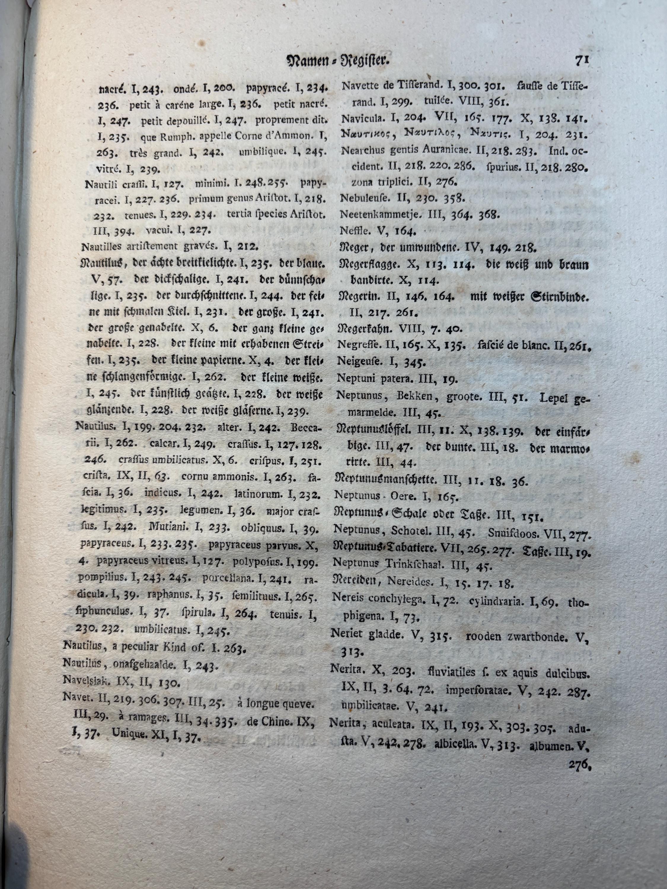 Vollständiges alphabetisches Namen=Register über alle zehn Bände des von dem seel. Herrn D. Martini in Berlin angefangenen, und von Herrn Pastor Chemnitz in Kopenhagen fortgesetzten und vollendeten systematischen Conchylien=Cabinets. Vefertiget von Johann Samuel Schröter Herzoglich Sachsen-Weimarischen Superintendenten zu Buttstädt, auch Oberpfarrer daselbst, mehrerer gelehrten Akademien und Gesellschaften Mitglied. Translated: Complete Alphabetical Name Index to All Ten Volumes of the Systematic Conchological Cabinet, begun by the late Dr. Martini in Berlin, and continued and completed by Pastor Chemnitz in Copenhagen. Compiled by Johann Samuel Schröter, Ducal Saxon-Weimarian Superintendent in Buttstädt, also Senior Pastor there, Member of several learned academies and societies. — photograph 8.