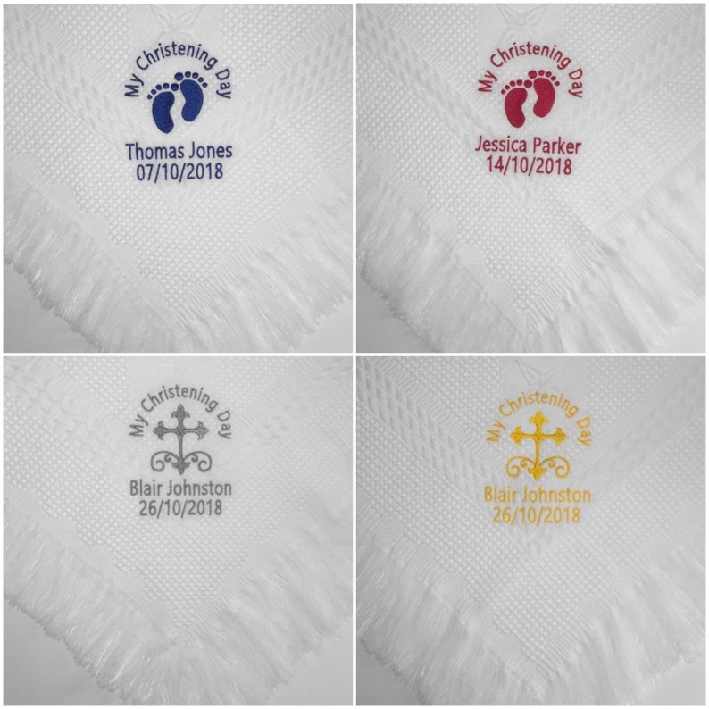 PERSONALISED BABY BLANKET SHAWL BIRTH CHRISTENING GIFT EMBROIDERED FEET//CROSS
