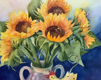 Original Watercolor sunflowers