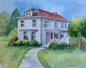 Custom Watercolor House Portrait, Original Watercolor, Hand drawn and painted, My House, Housewarming Gift, Realtor Gift