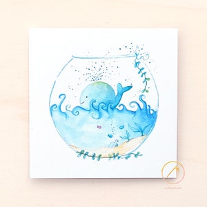 Karte Wal, wie ein Fisch im Wasser, personalisierbar zur Taufe, Konfirmation, Kommunion, Geschenk für Wassermänner und Angler:innen