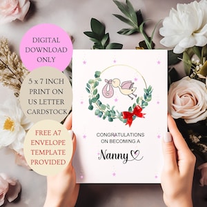 Herzlichen Glückwunsch zum Werden eine Nanny Karte. Eukalyptus Schwangerschaft Ankündigung Überraschung Printable gefaltet 5 x 7 Zoll NUR DIGITAL DOWNLOAD.