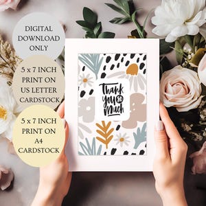 Tarjeta de agradecimiento. Patrón floral plegado. 5 x 7 pulgadas. Imprimible. SOLO DESCARGA DIGITAL.