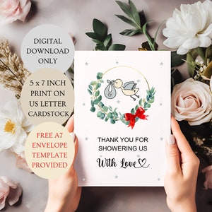 Obrigado por nos dar amor com cartão neutro de gênero. Eucalipto para impressão dobrado 5x7 polegadas SOMENTE DOWNLOAD DIGITAL