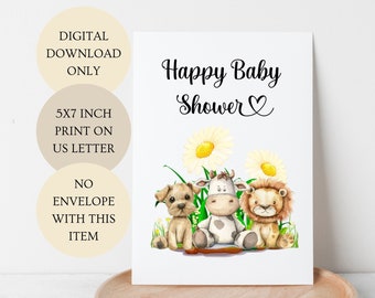 Happy Baby Shower Gender Neutral Card. Folded 5x7 inch DIGITAL DOWNLOAD ONLY.