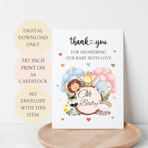 Gracias por colmar de amor a nuestro bebé. Tarjeta plegada de género neutro. Imprimible Baby Safari Felicitaciones 5x7 pulgadas DESCARGA DIGITAL SOLAMENTE
