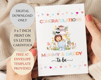 Congratulazioni alla mamma e al futuro papà, card. Genere neutro piegato 5x7 pollici stampabile SOLO DOWNLOAD DIGITALE.