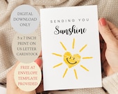 Sending You Sunshine Card. Encouragement Card Folded 5x7 inch Printable DIGITAL DOWNLOAD Only.