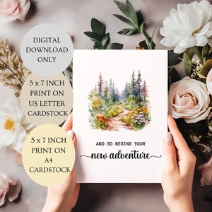 Et ainsi commence votre nouvelle carte d'aventure. Fleurs florales des bois pliées 5 x 7 pouces TÉLÉCHARGEMENT NUMÉRIQUE imprimable uniquement.