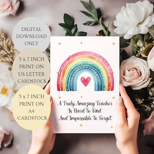 Un insegnante davvero straordinario è difficile da trovare e impossibile da dimenticare. Biglietto di apprezzamento per l'insegnante piegato da 5 x 7 pollici DOWNLOAD DIGITALE.