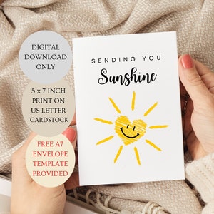 Ik stuur je een Sunshine-kaart. Aanmoedigingskaart gevouwen 5x7 inch afdrukbare digitale DOWNLOAD alleen.