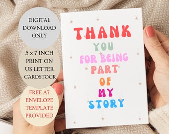 Thank you for Being Part Of My Story Card. The Best Teacher Folded 5x7 inch Printable DIGITAL DOWNLOAD ONLY.