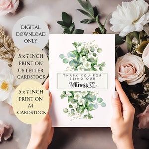 Grazie per essere la nostra carta di testimonianza. Carta di fiori di eucalipto piegata 5 x 7 pollici DOWNLOAD DIGITALE.
