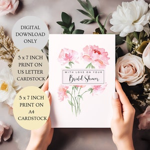 Mit Liebe auf Deine Brautparty Karte. Wasser Farbe Floral Brautdusche gefaltet 5 x 7 Zoll Karte DIGITAL DOWNLOAD.