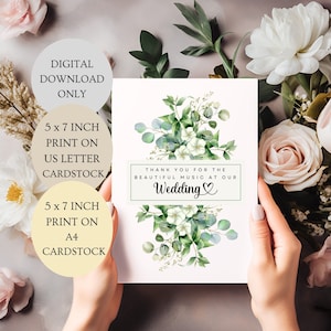 Merci pour la belle musique de notre carte de mariage. Carte de fleurs d'eucalyptus pliée 5 x 7 pouces TÉLÉCHARGEMENT NUMÉRIQUE.