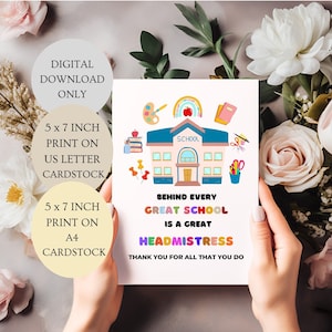 Hinter jeder großartigen Schule steht eine großartige Schulleiterin Karte. Danke für alle, die Sie tun Karte Gefaltet 5 x 7-Zoll-Karte DIGITAL DOWNLOAD.
