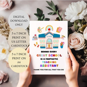 Achter elke geweldige school schuilt een fantastische onderwijsassistent-kaart, bedankt voor alles wat je doet kaart gevouwen 5 x 7 inch kaart digitale DOWNLOAD