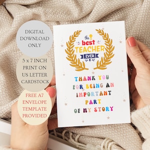 Der beste Lehrer aller Zeiten Danke, dass du Teil meiner Geschichtenkarte bist. 5x7 inch Printable NUR zum DIGITALEN DOWNLOAD.
