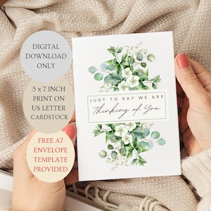 Juste pour dire que nous pensons à vous. Floral d'eucalyptus plié 5 x 7 pouces imprimable TÉLÉCHARGEMENT NUMÉRIQUE uniquement.