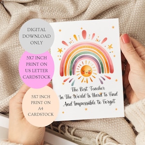 De beste leraar ter wereld is moeilijk te vinden en onmogelijk te vergeten. Einde van de termijnkaart gevouwen 5 x 7 inch kaart DIGITALE DOWNLOAD.