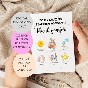 À mon incroyable assistant d'enseignement, merci pour le card. TÉLÉCHARGEMENT NUMÉRIQUE Carte de fin d'année Helping Me, carte pliée de 5 x 7 pouces.