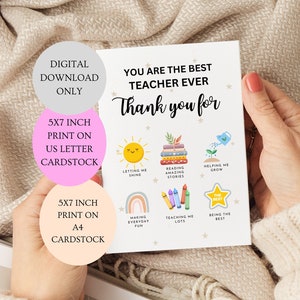 Vous êtes le meilleur professeur de tous les temps, merci pour la carte. Carte de fin d'année pliée 5 x 7 pouces TÉLÉCHARGEMENT NUMÉRIQUE.