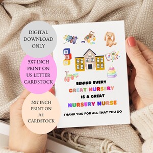 Achter elke geweldige kinderkamer schuilt een geweldige verpleegsterkaart. Bedankt voor alles wat je doet kaart gevouwen 5 x 7 inch kaart digitale DOWNLOAD.