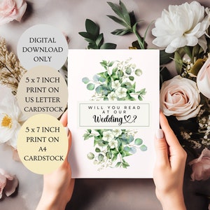 Allez-vous lire sur notre carte de mariage. Carte de fleurs d'eucalyptus pliée 5 x 7 pouces TÉLÉCHARGEMENT NUMÉRIQUE.