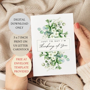 Apenas para dizer que estou pensando em você. Eucalipto floral dobrado 5 x 7 polegadas para impressão apenas DOWNLOAD DIGITAL.