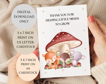 Thank You For Helping Little Minding To Grow Card. End Of Term End of Year Card Folded  5 x 7 Inch Card DIGITAL DOWNLOAD.