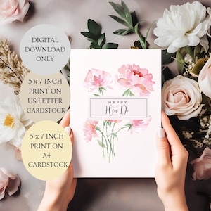 Fröhliche Hen Do Karte. Wasser Farbe Floral Brautdusche gefaltet 5 x 7 Zoll Karte DIGITAL DOWNLOAD.