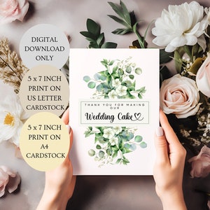 Merci d'avoir fait notre carte de gâteau de mariage. Carte de fleurs d'eucalyptus pliée 5 x 7 pouces TÉLÉCHARGEMENT NUMÉRIQUE.