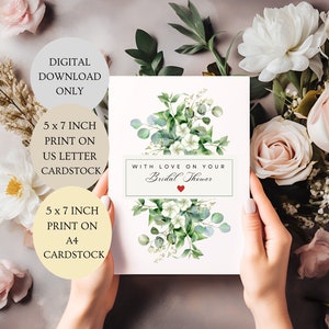 Mit Liebe auf Deine Brautparty Karte. Eukalyptus Blumen Brautparty gefaltet 5 x 7 Zoll Karte DIGITAL DOWNLOAD.