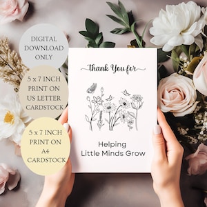 Bedankt voor het helpen van Little Minds Grow Card. Einde van de termijn Eindejaarskaart Gevouwen 5 x 7 Inch kaart DIGITALE DOWNLOAD.